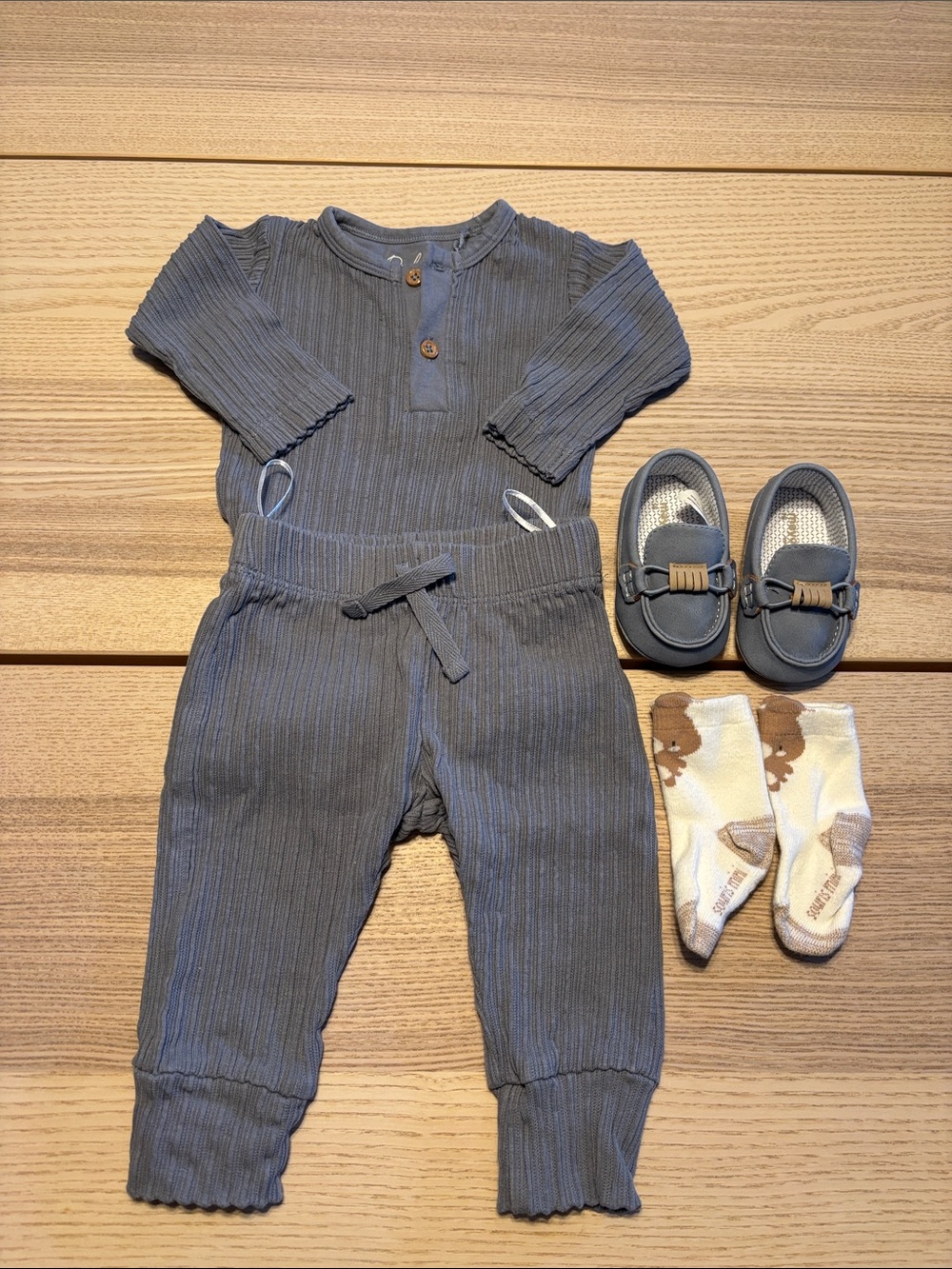 Ribbed Baby One-Piece Jumpsuit in Slate Gray